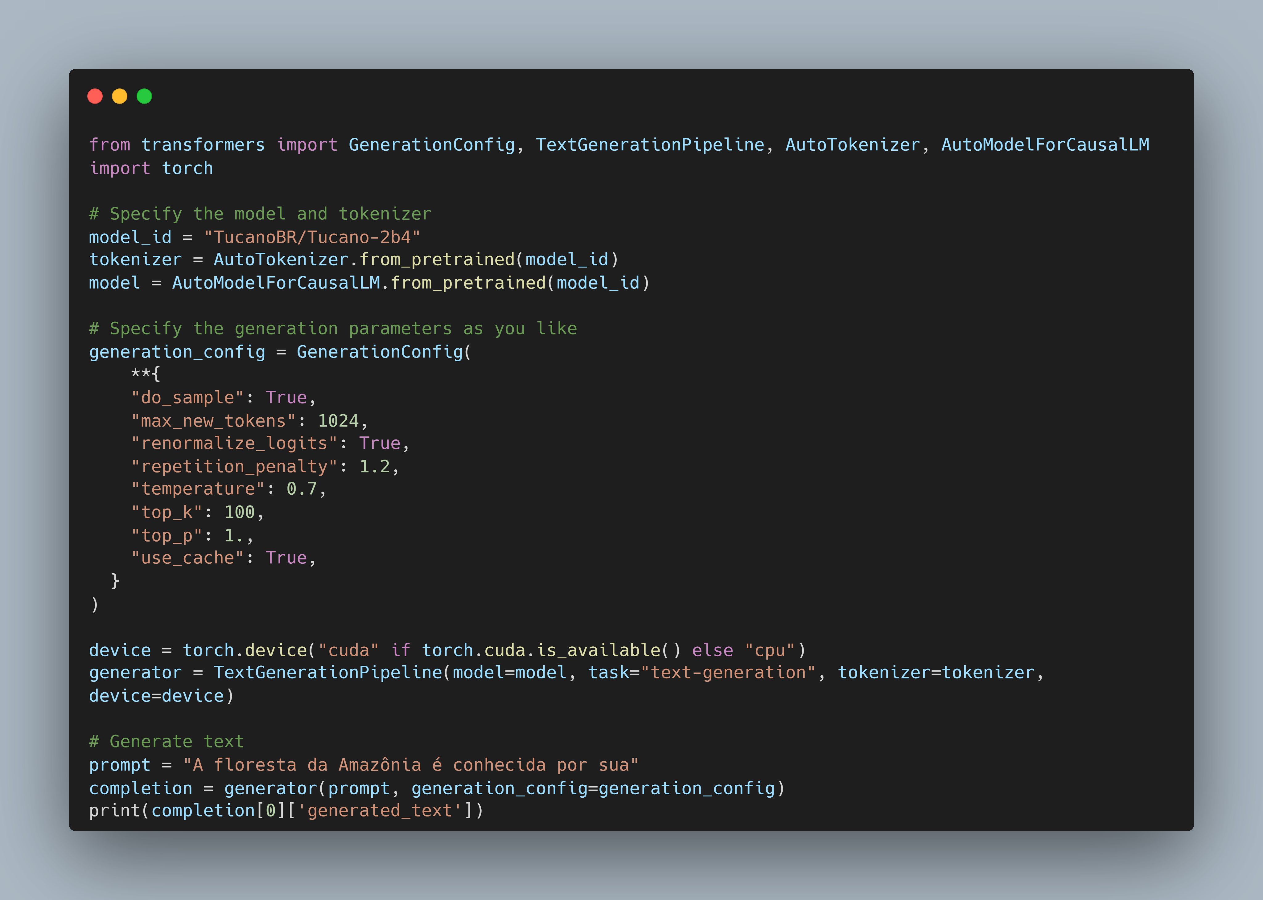 Example code to use Tucano models.